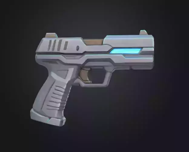 futuristic pistol with bright silver blue color Low-poly 3D model