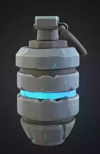 futuristic grenade with bright silver-blue color Low-poly 3D model