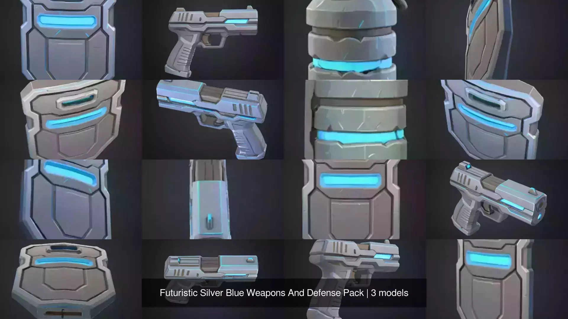 Futuristic Silver Blue Weapons And Defense Pack 3D Model Collection_0