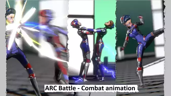 ARC Combat animation Red vs Blue Low-poly 3D model