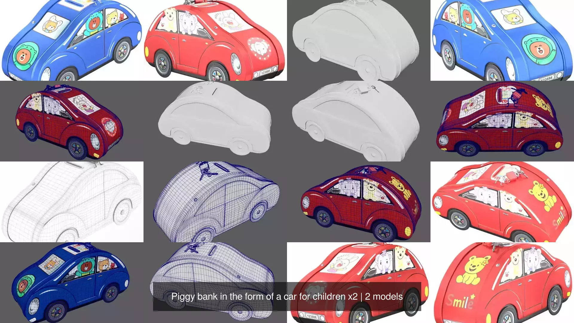  Piggy bank in the form of a car for children x2 3D Model Collection_1