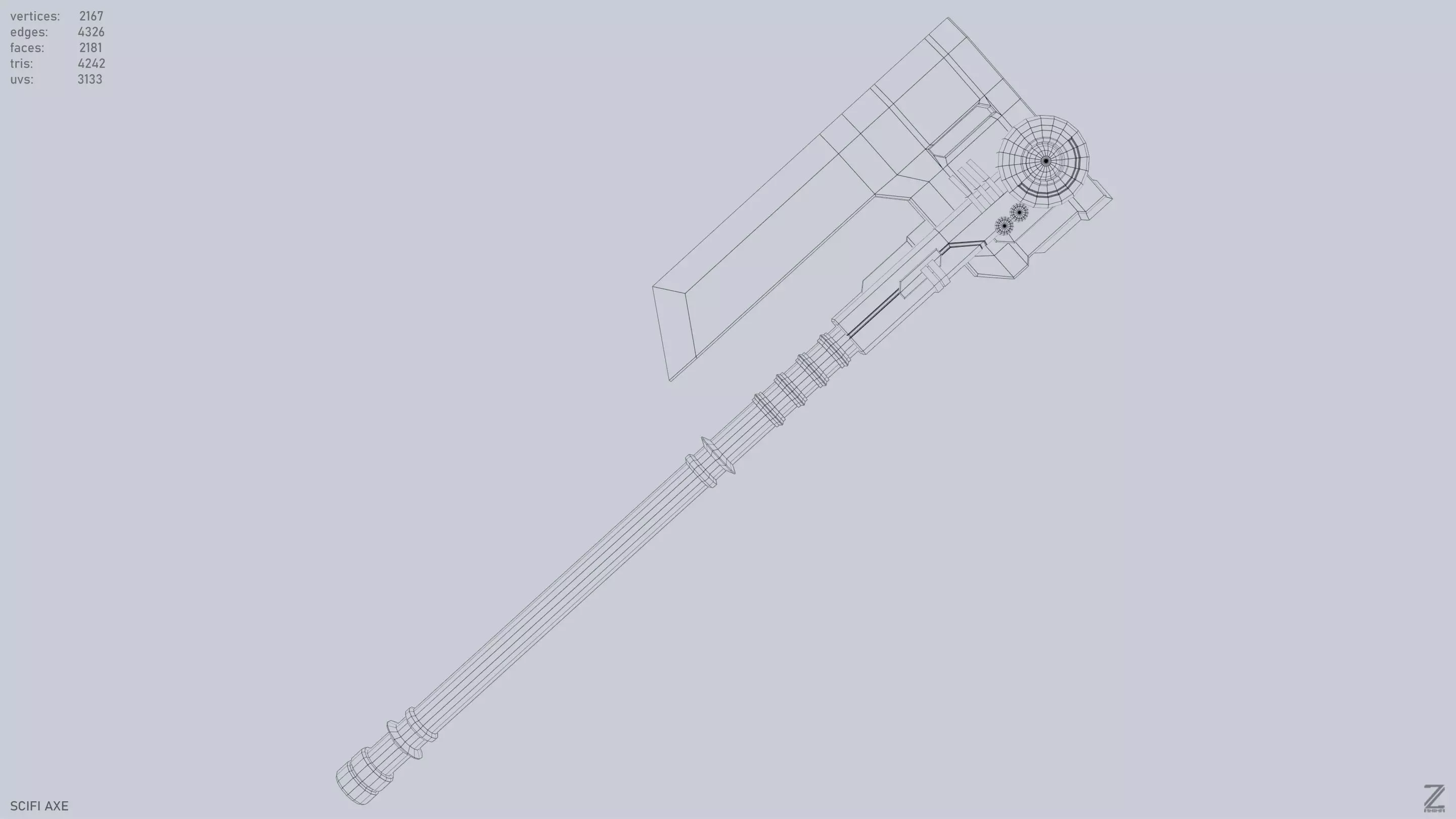 Scifi axe Low-poly 3D model_15