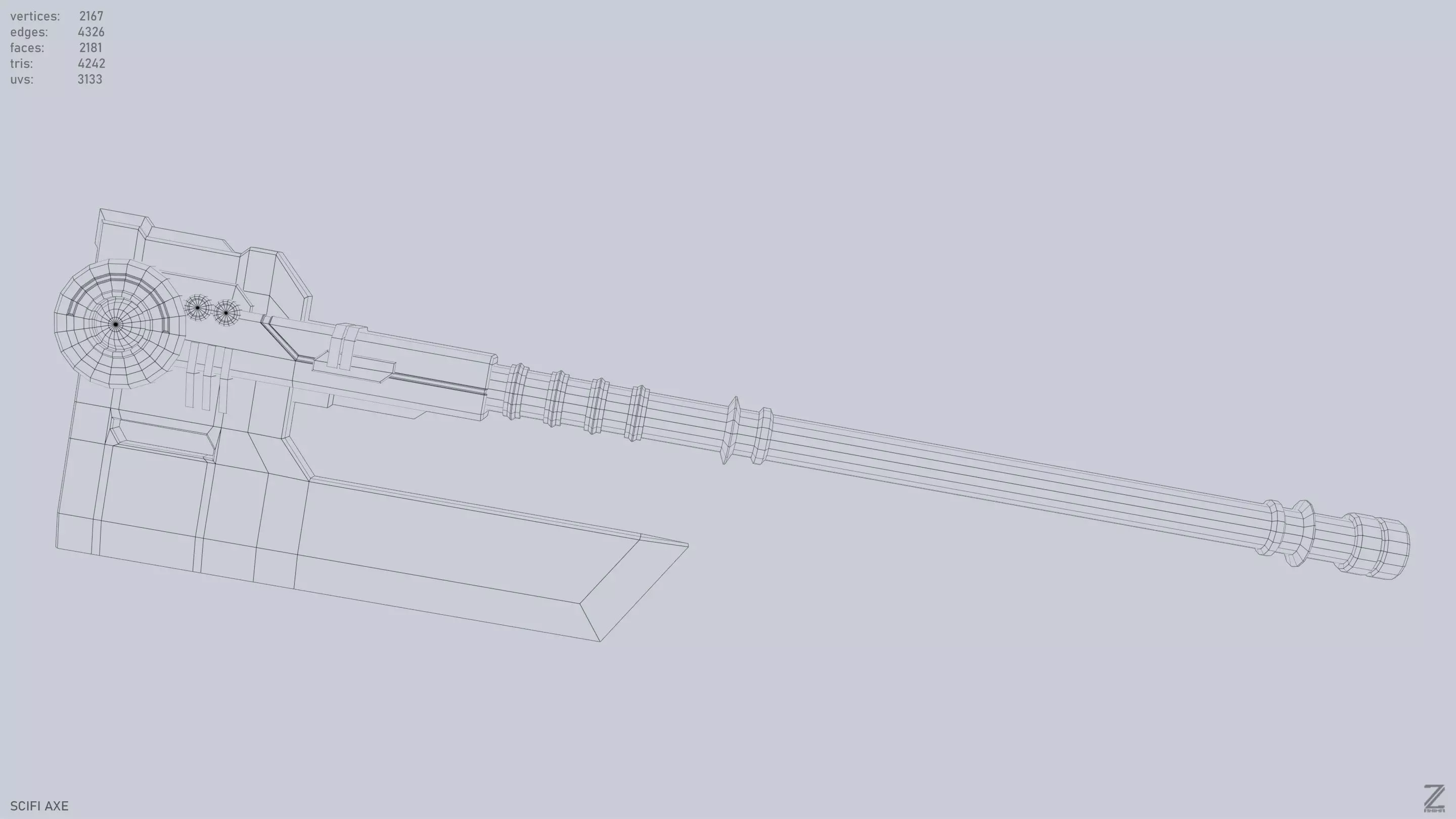 Scifi axe Low-poly 3D model_11