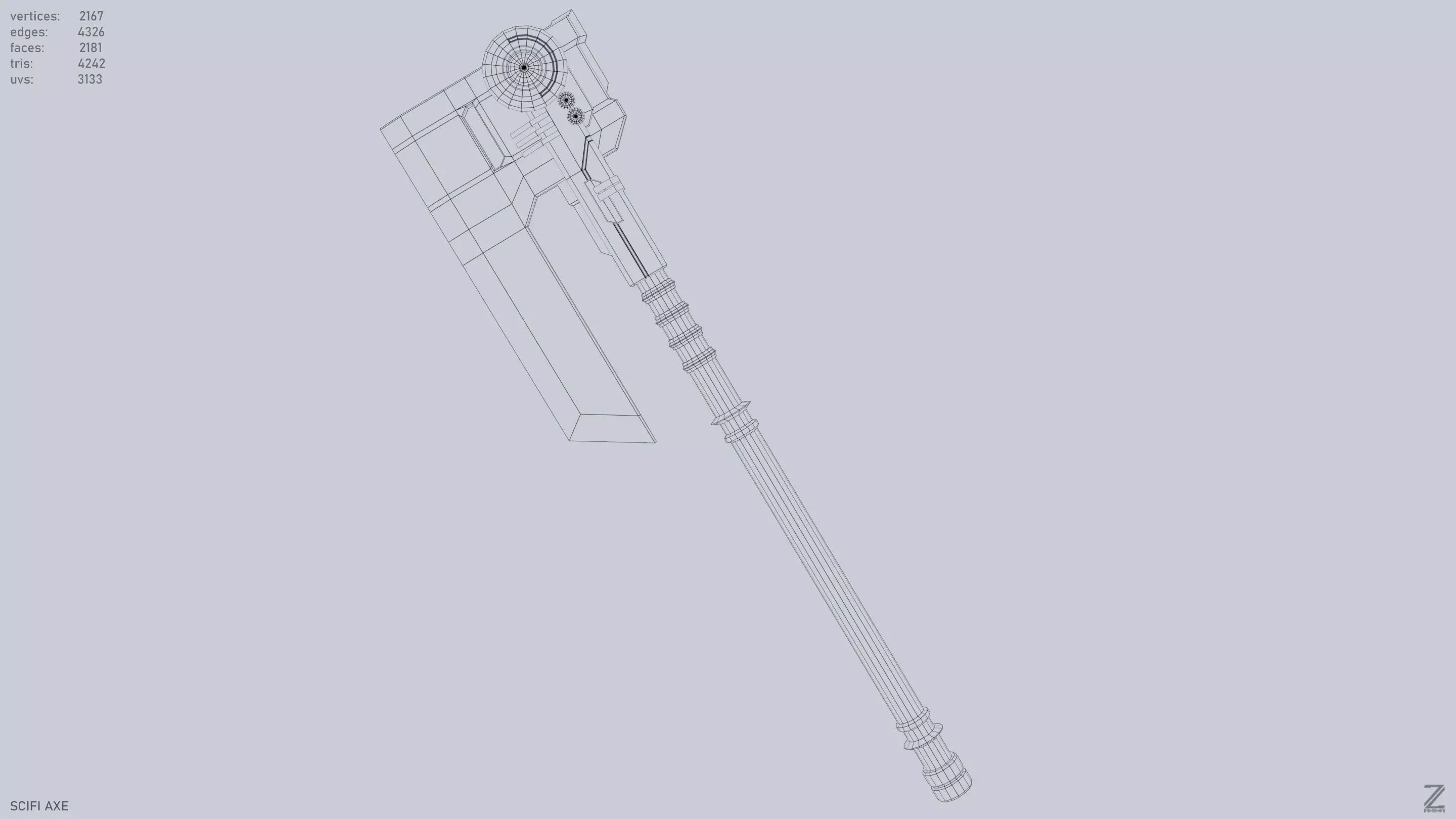 Scifi axe Low-poly 3D model_10