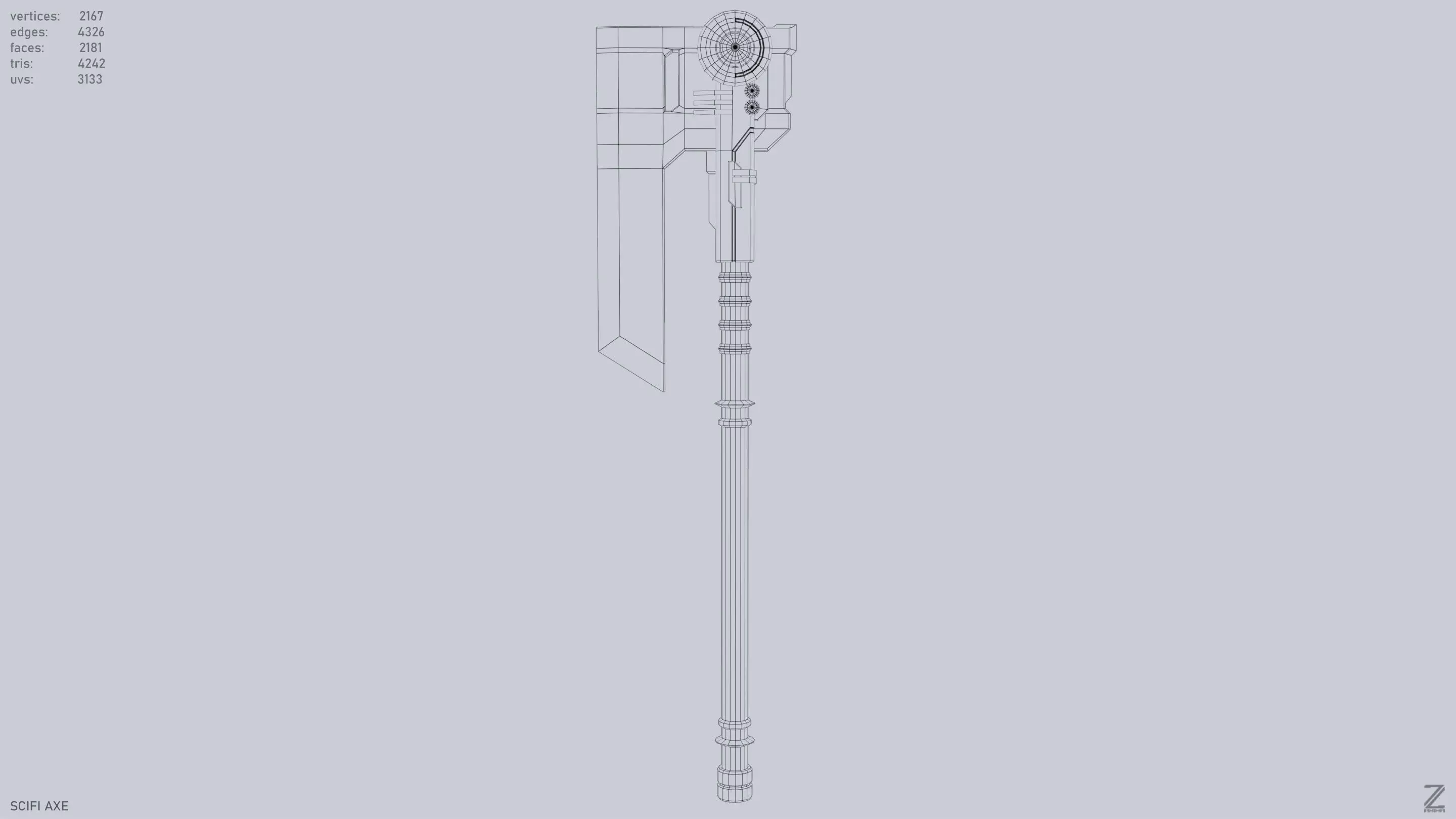 Scifi axe Low-poly 3D model_9