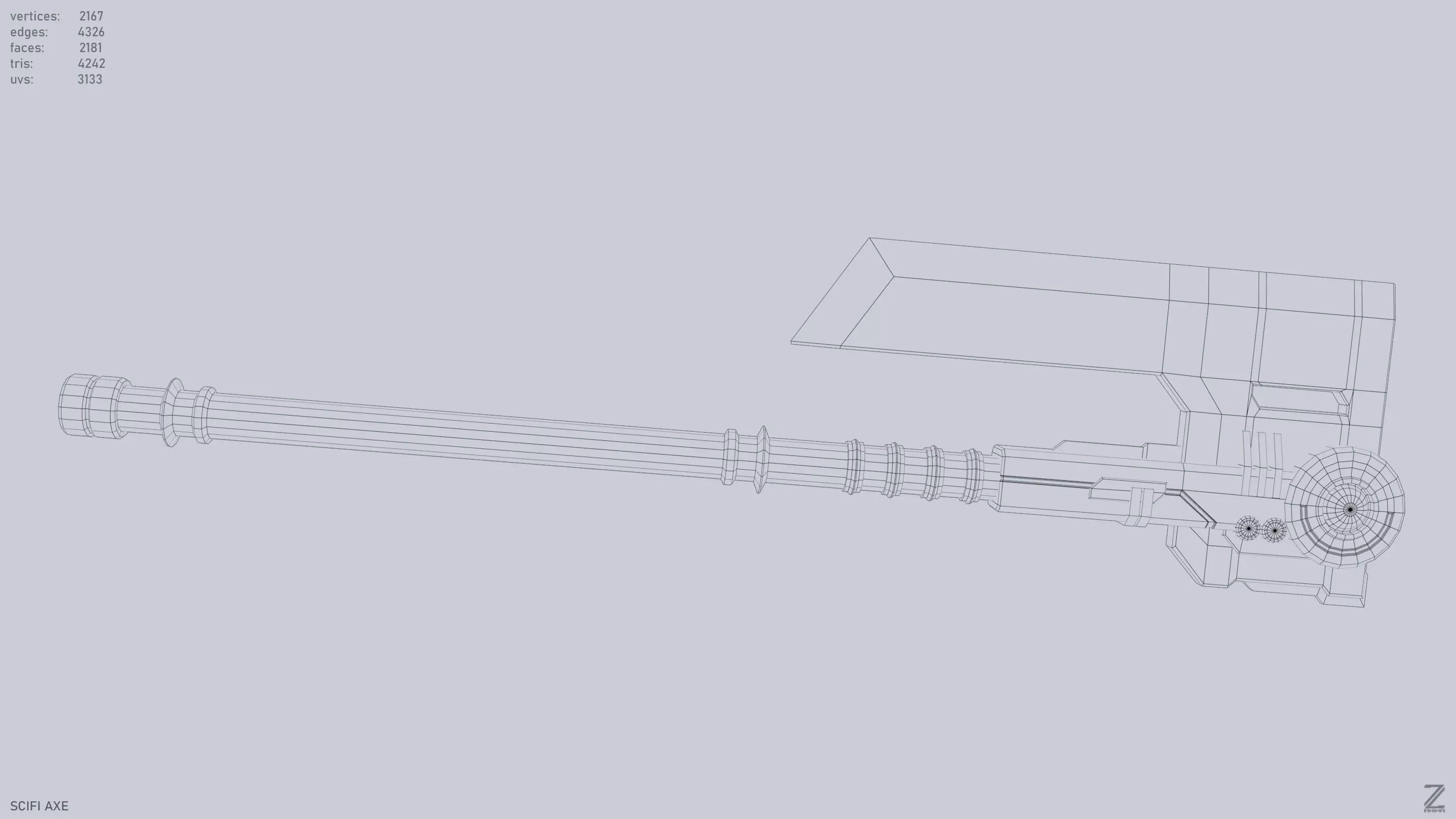 Scifi axe Low-poly 3D model_13