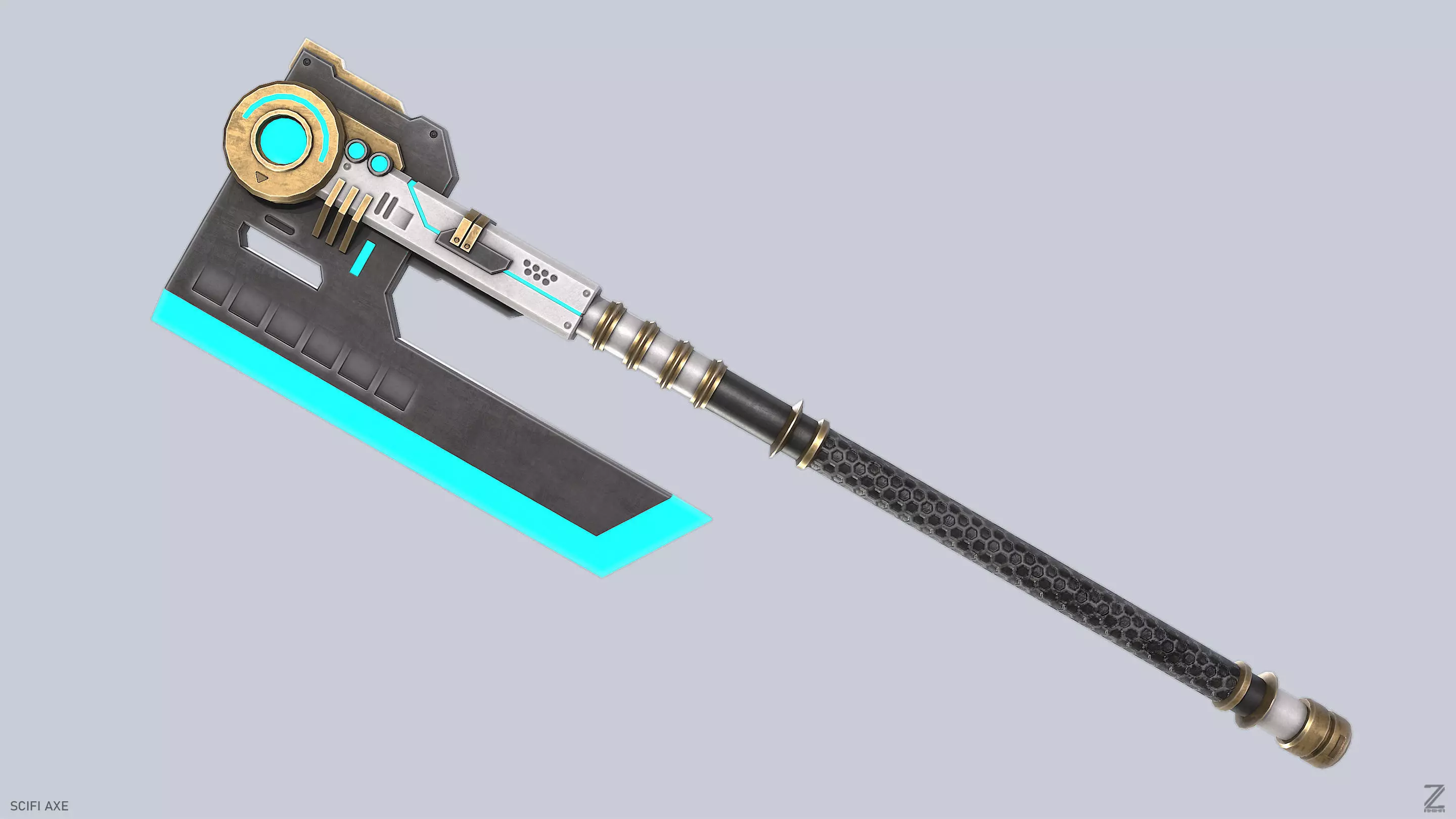 Scifi axe Low-poly 3D model_0
