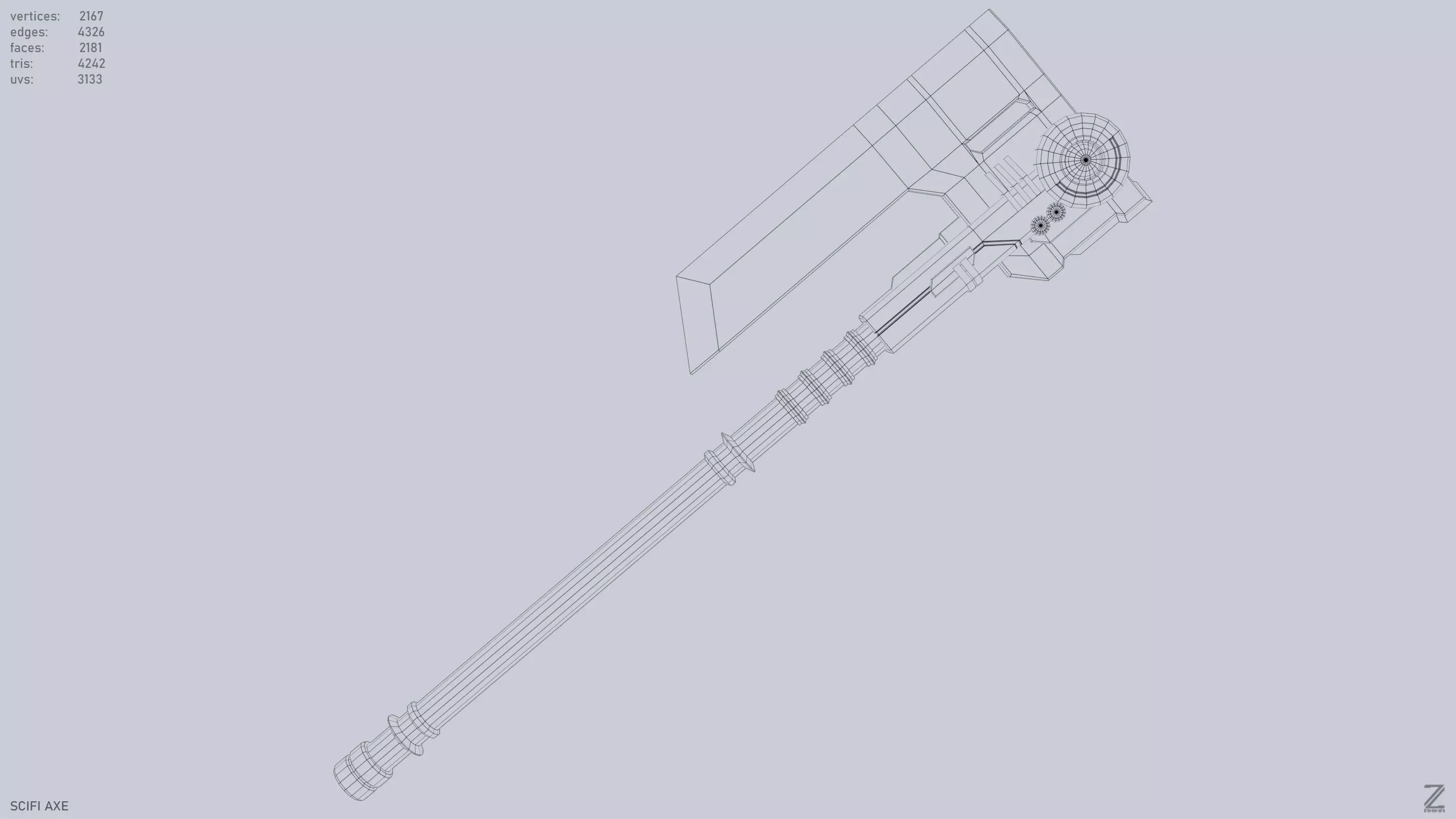 Scifi axe Low-poly 3D model_12