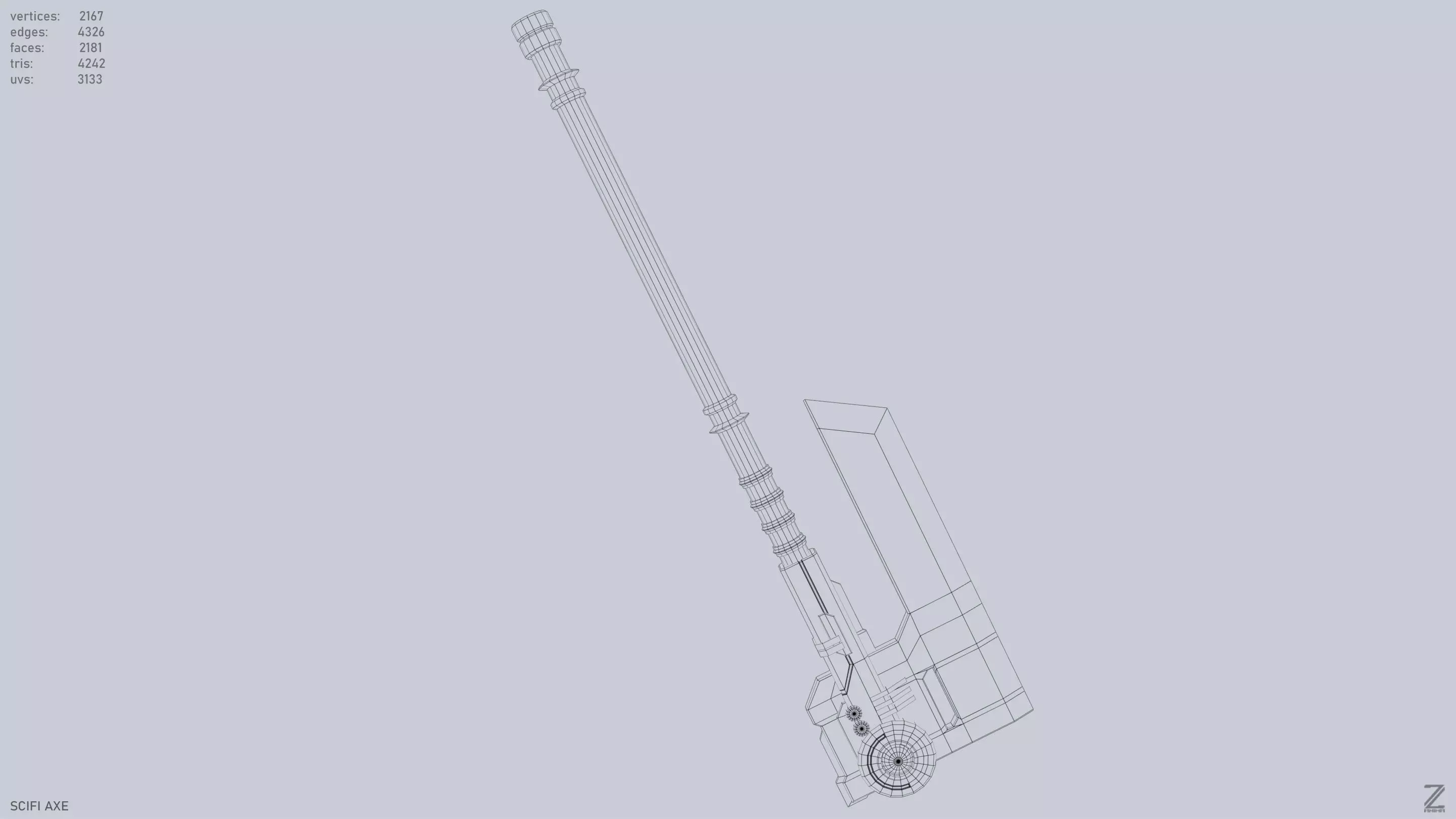 Scifi axe Low-poly 3D model_14