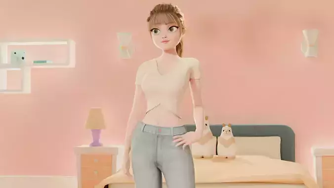 Monica Cartoon 3D Character   Full Rigged  Animated