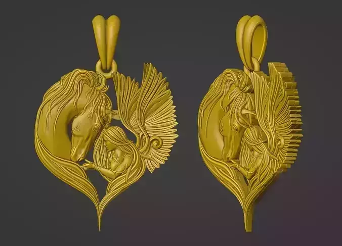 Horse Angel Necklace design gold pendant