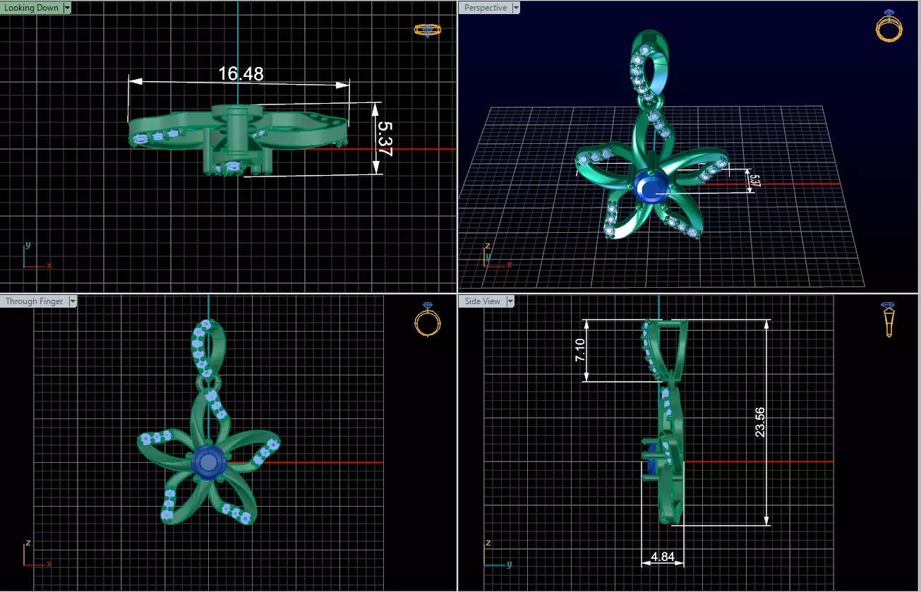diamond flower style pendant  3D print model_3