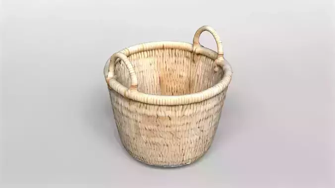 Handwoven Natural Straw Basket 3D Model