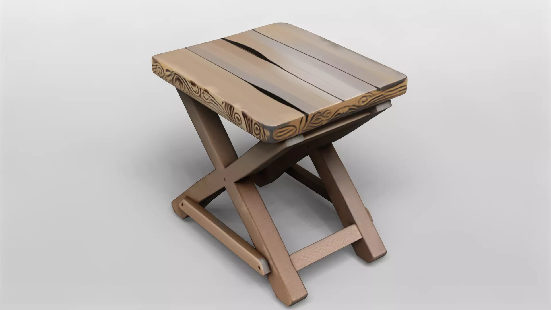 Ornate Wooden Folding Stool 3D model_0