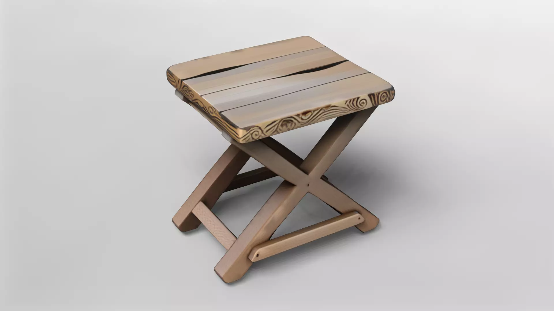 Ornate Wooden Folding Stool 3D model_2