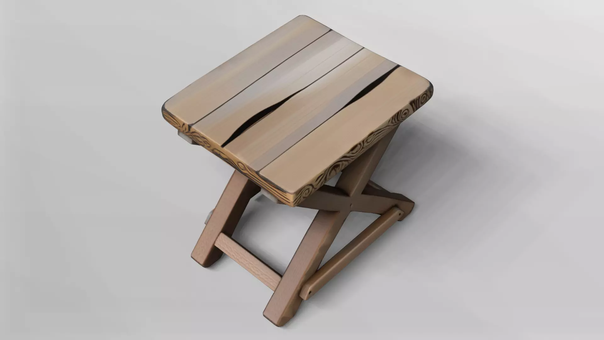 Ornate Wooden Folding Stool 3D model_4