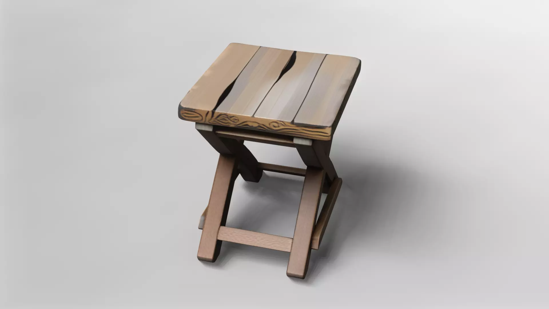 Ornate Wooden Folding Stool 3D model_1