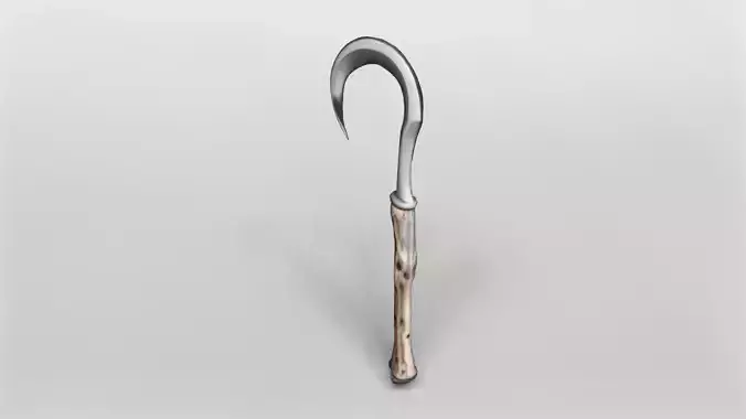 Rustic Wooden Hand Sickle with Metal Blade 3D model