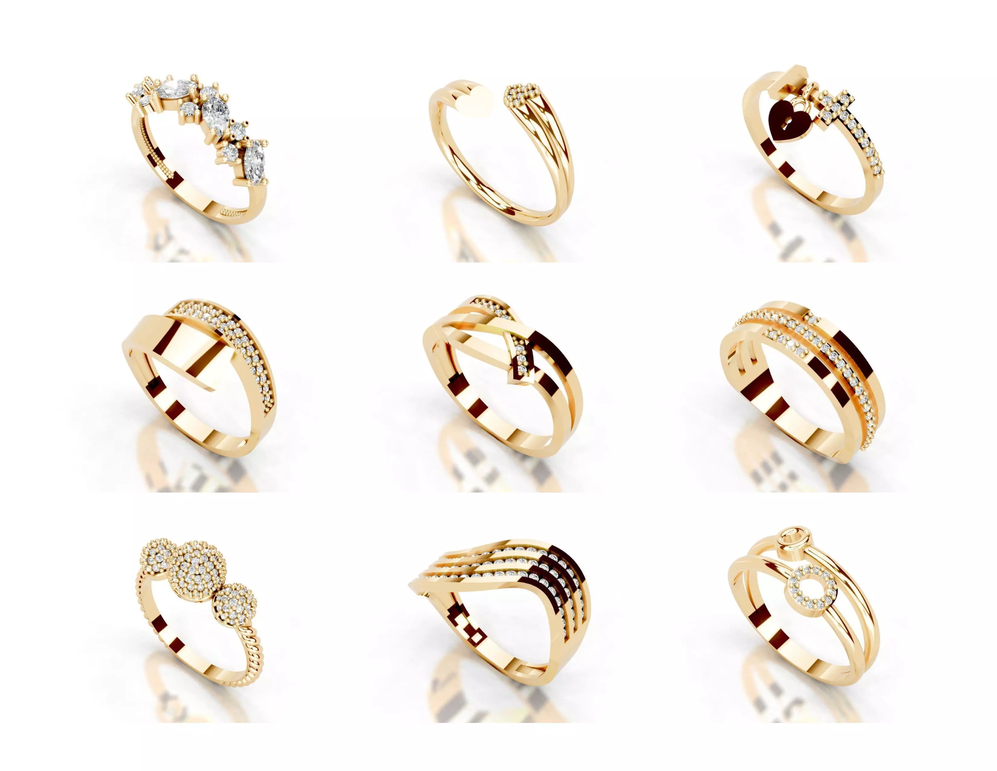 3D Printable Diamond Ring Models STL 3DM File 3D print model 3D print model_0