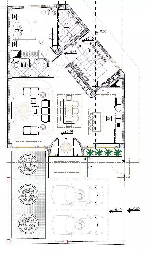 Luxury Modern Triplex House Plan with Roof Garden  3D model_4