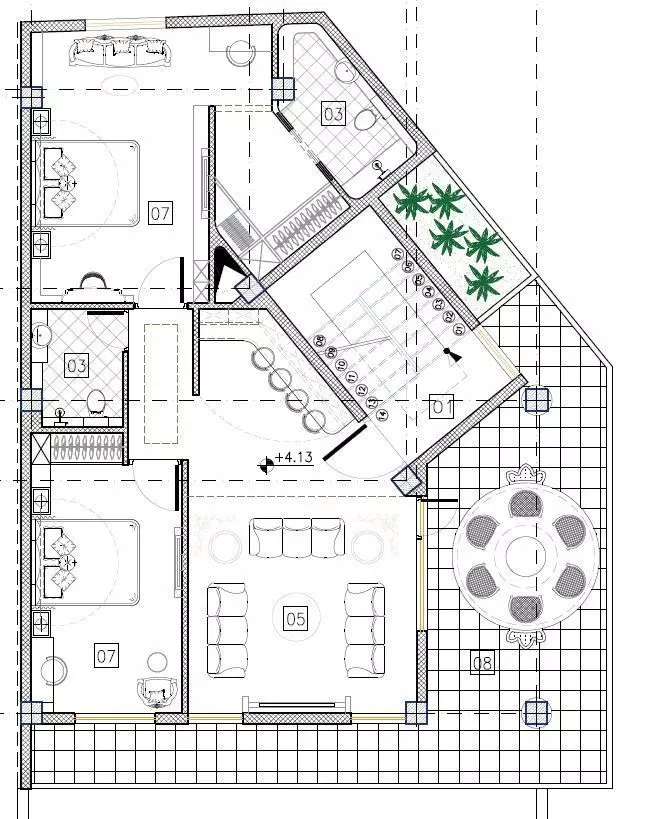 Luxury Modern Triplex House Plan with Roof Garden  3D model_6