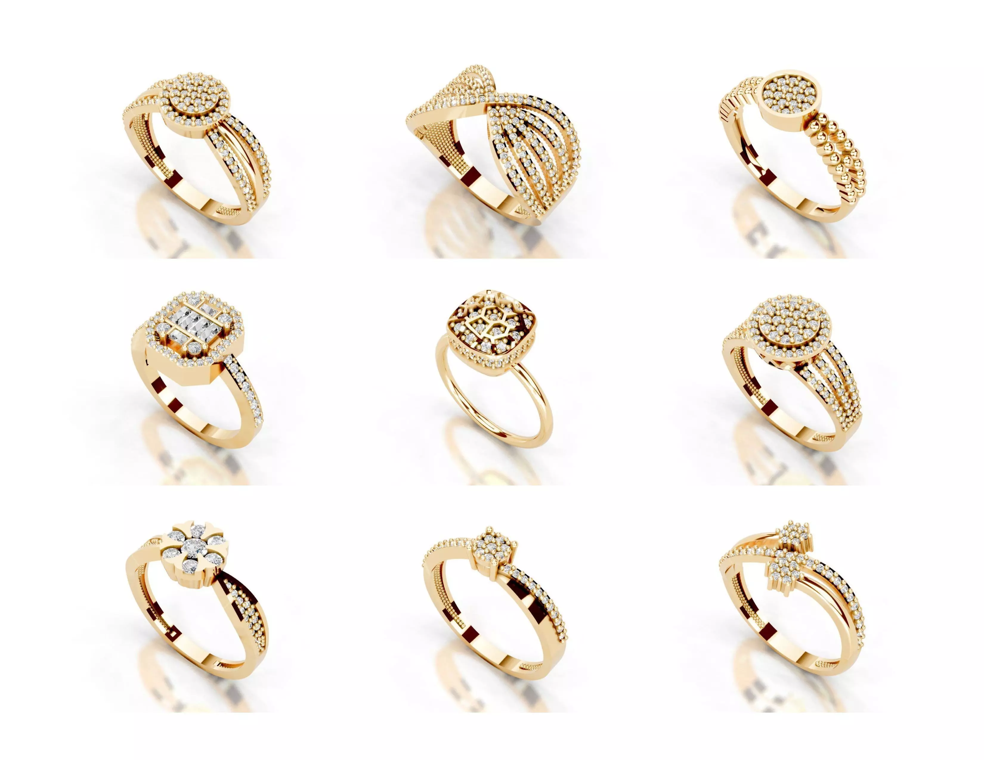 3D Printable Diamond Ring Models STL 3DM File 3D print model 3D print model_1