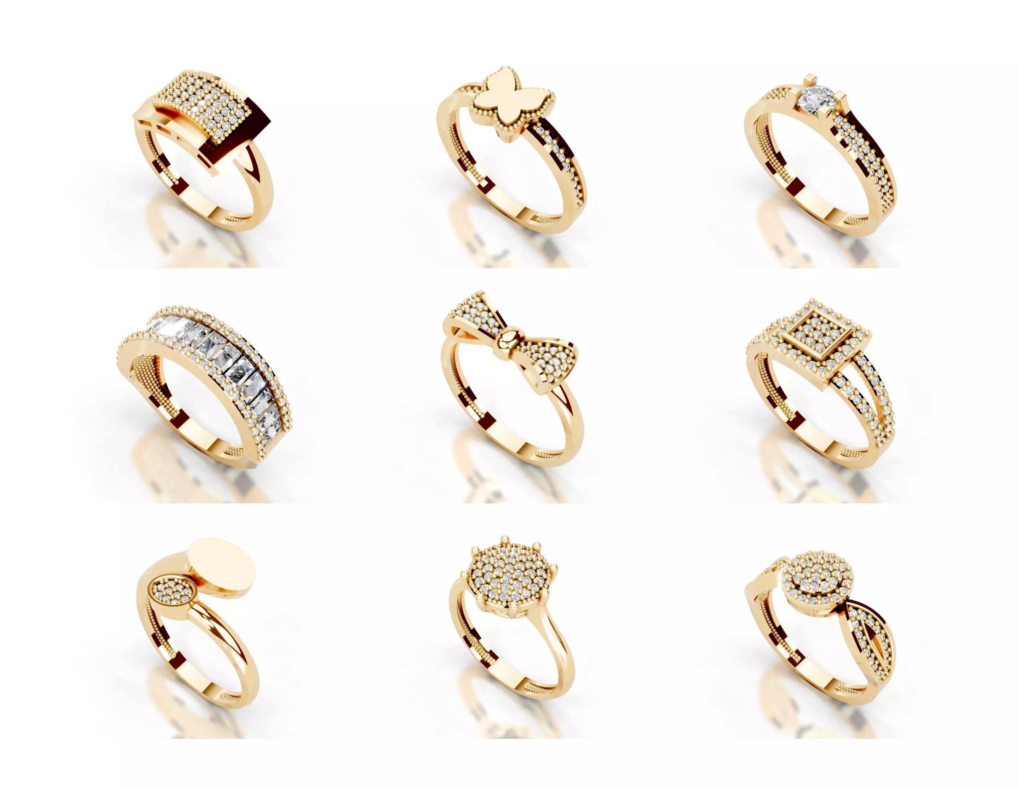 3D Printable Diamond Ring Models STL 3DM File 3D print model 3D print model_0