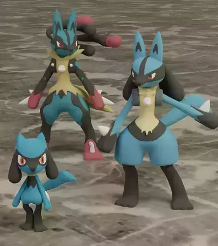 Riolu Lucario 2 Poses Mega Lucario Pokemon Fanart 3D print model