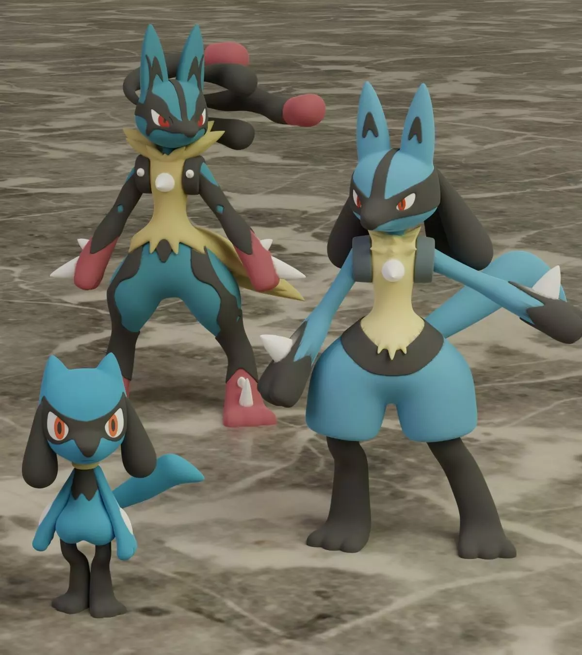 Riolu Lucario 2 Poses Mega Lucario Pokemon Fanart 3D print model