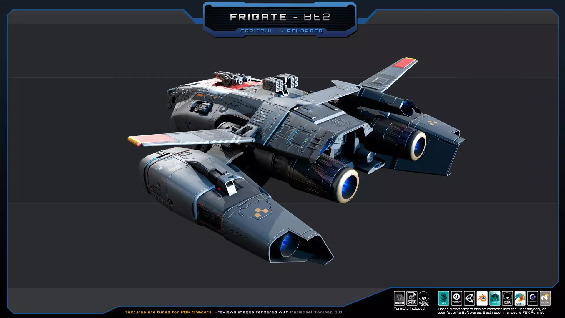 Frigate BE2 Spacecraft Low-poly 3D model_6