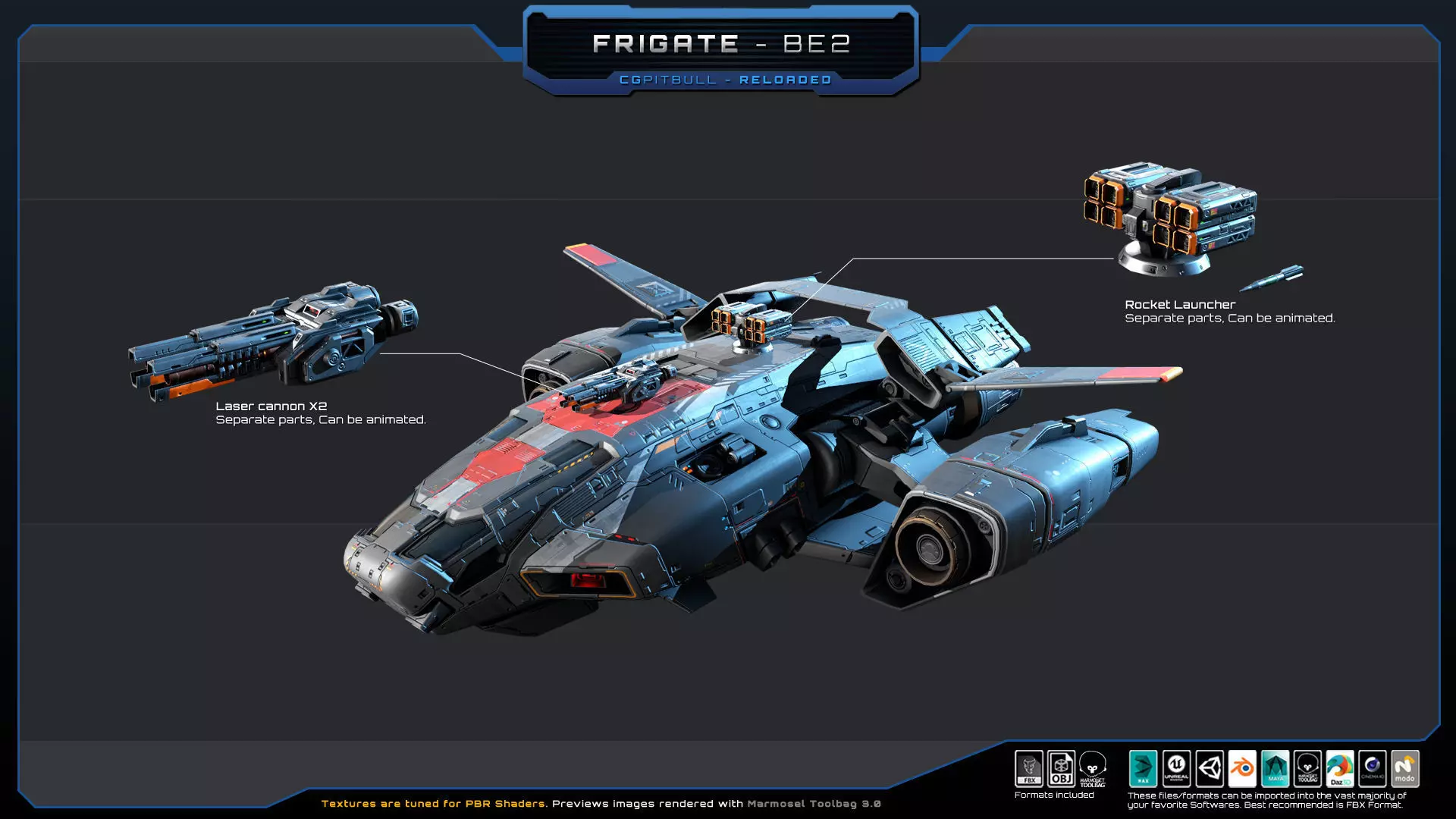 Frigate BE2 Spacecraft Low-poly 3D model_4