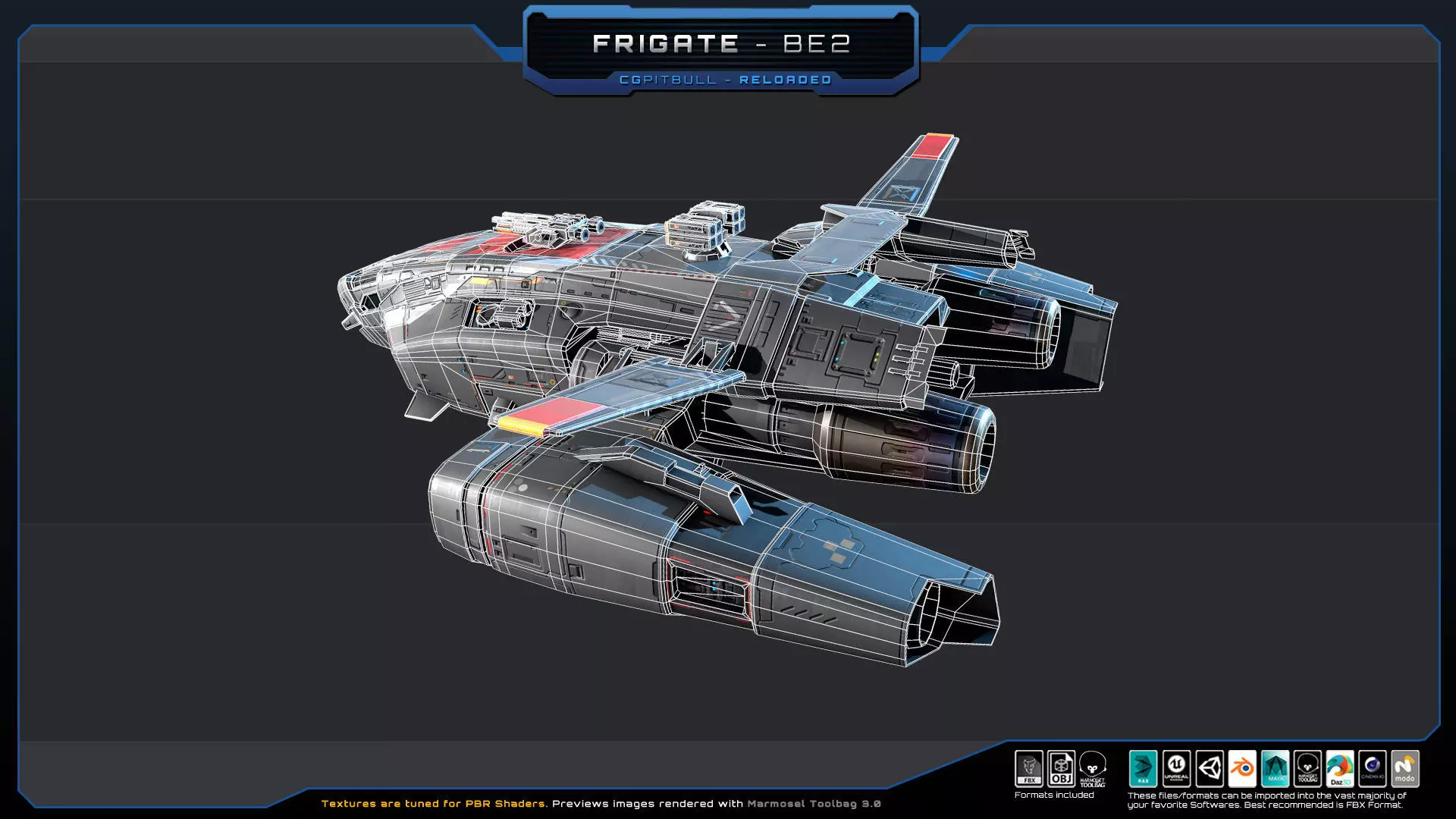 Frigate BE2 Spacecraft Low-poly 3D model_8