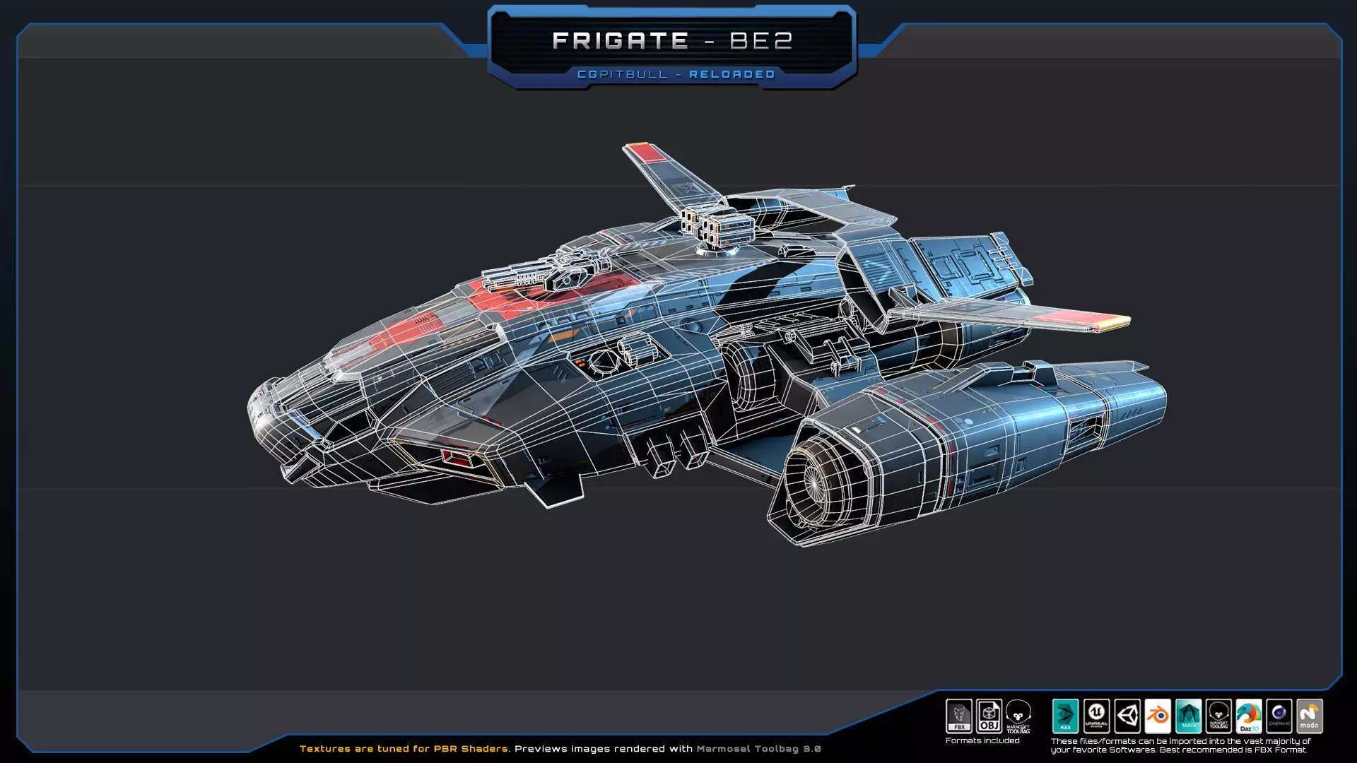 Frigate BE2 Spacecraft Low-poly 3D model_7