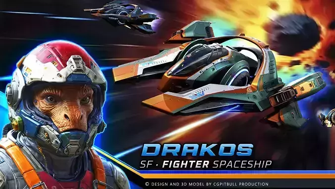 DRAKOS - Fighter Spacecraft  Low-poly 3D model