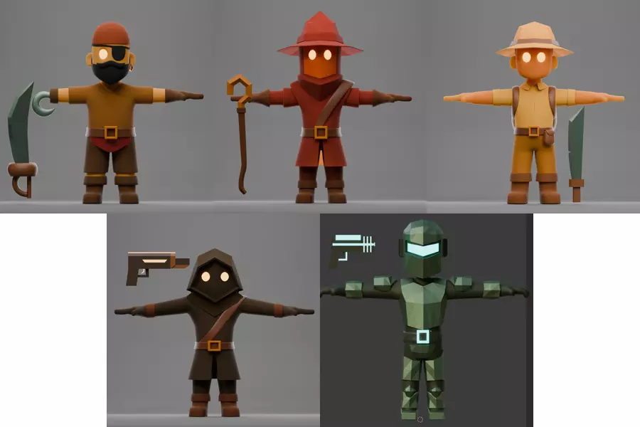 Adventure Pack  5 Rigged Low-Poly Characters 3D model_0