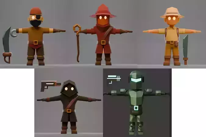 Adventure Pack  5 Rigged Low-Poly Characters 3D model
