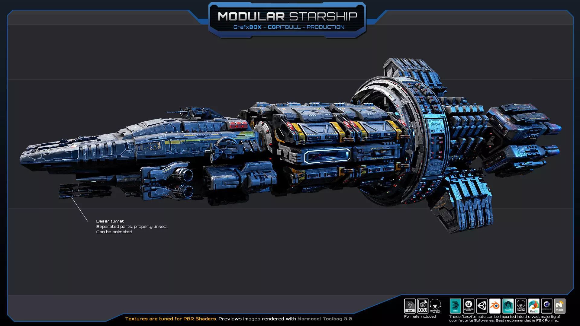 MODULAR - Starship  Low-poly 3D model_11