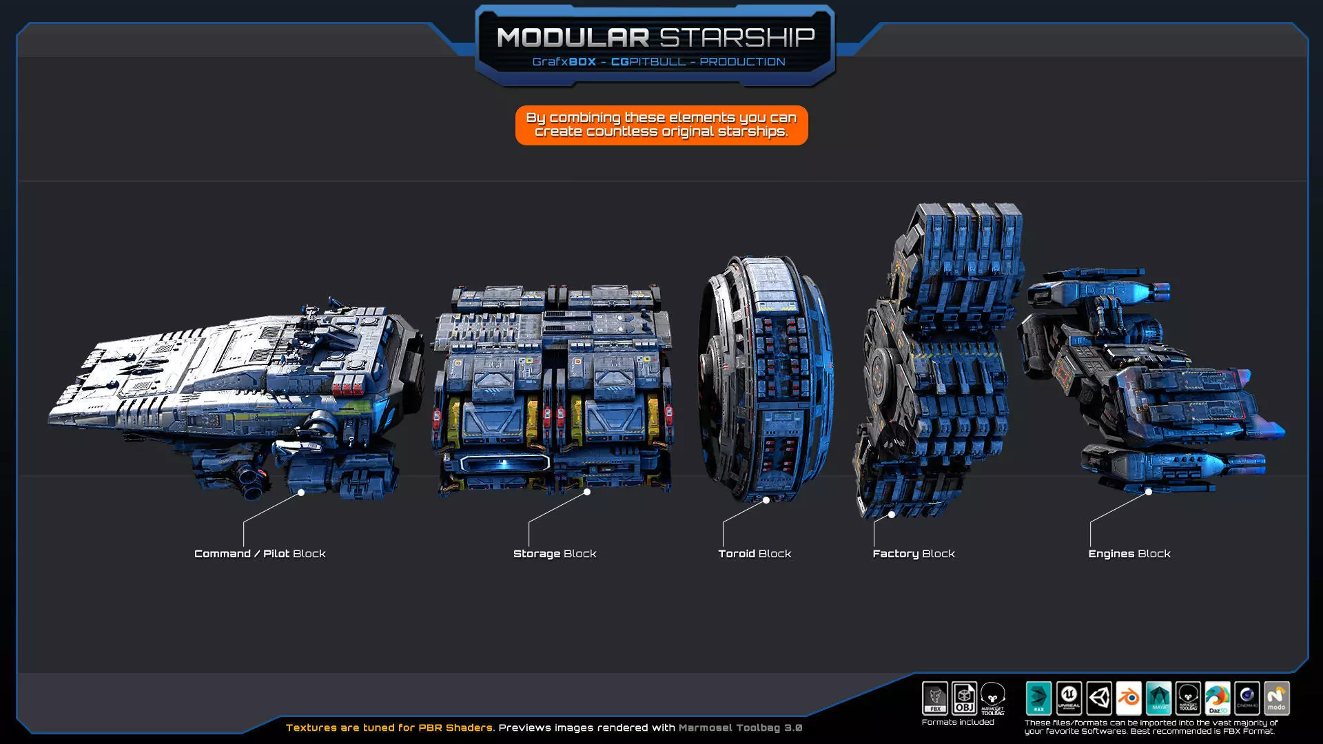 MODULAR - Starship  Low-poly 3D model_5