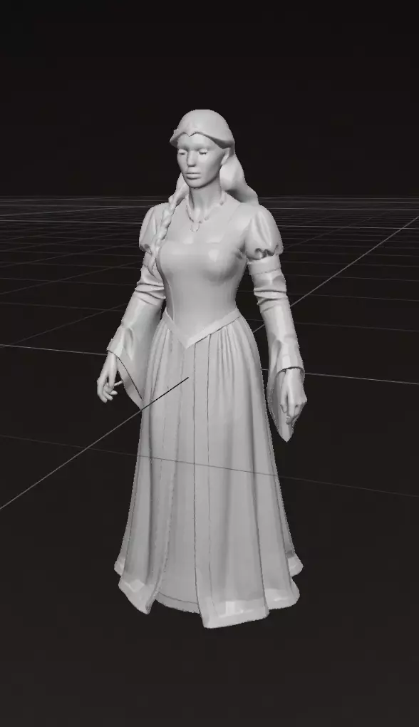Medieval Noblewoman 3D Model Full Body OBJ STL GLB 3D model_1