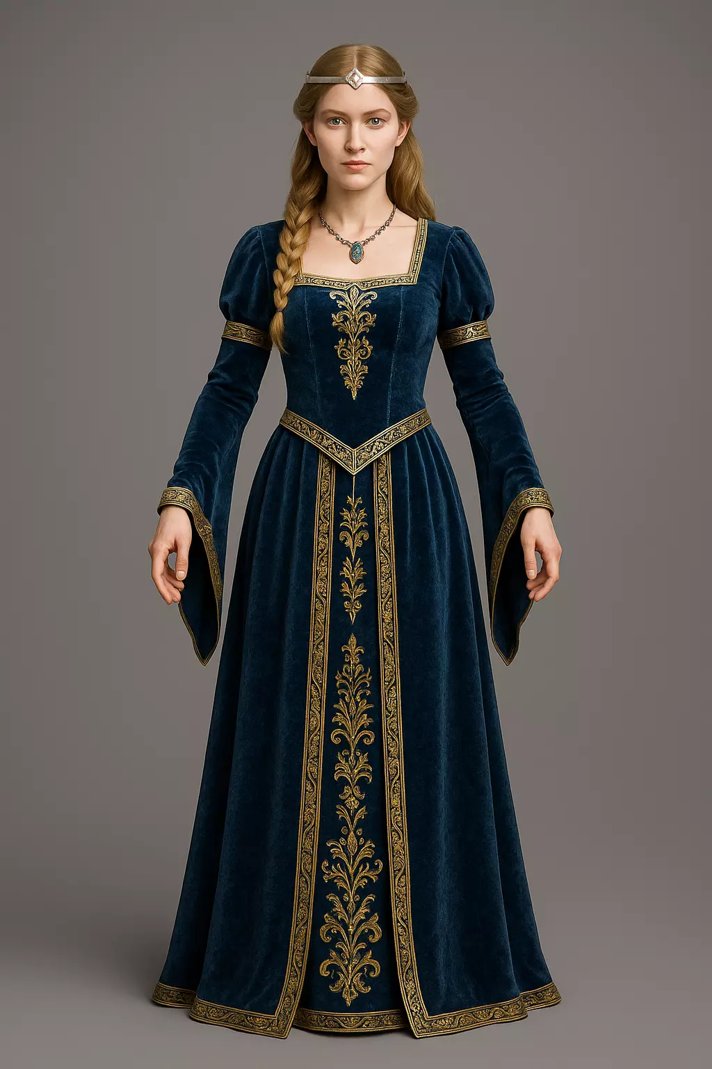 Medieval Noblewoman 3D Model Full Body OBJ STL GLB 3D model_2