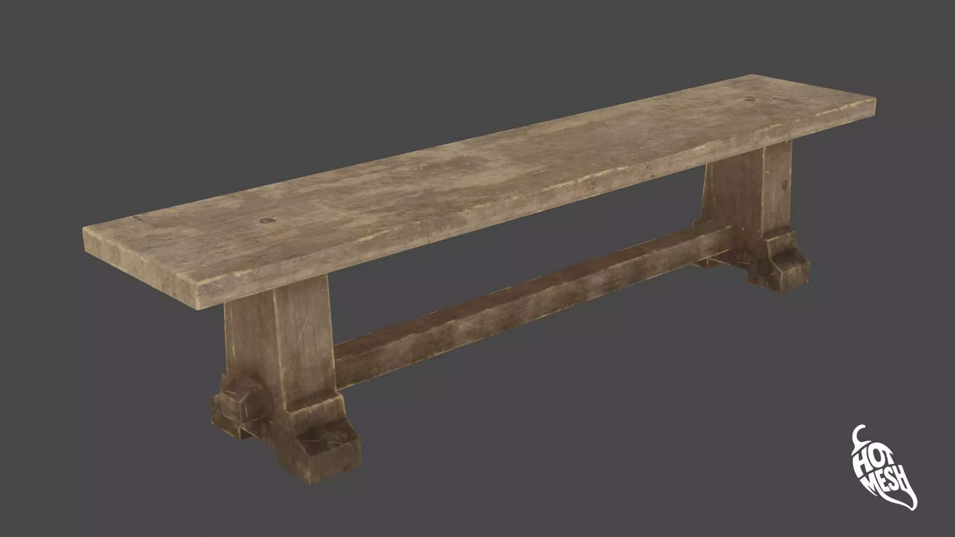 LOW POLY MEDIEVAL BENCH Low-poly 3D model_5