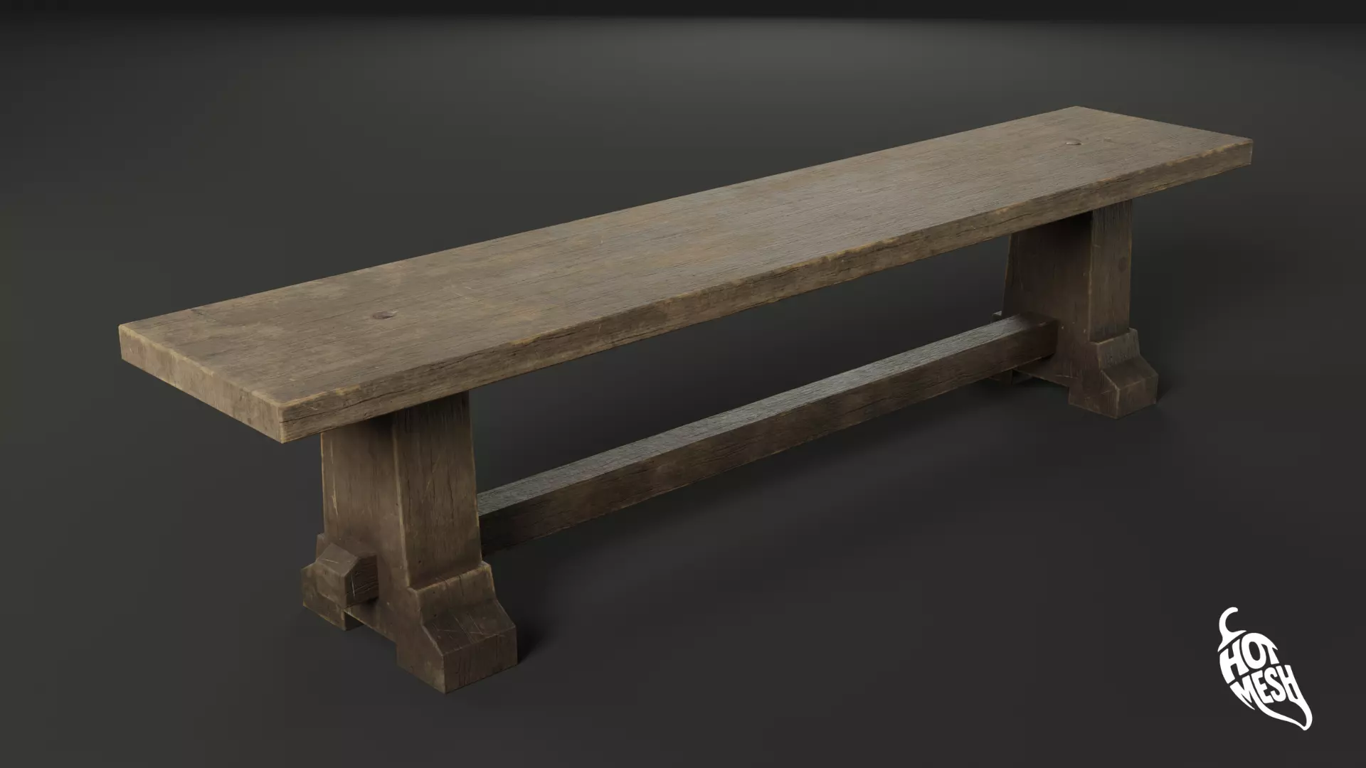 LOW POLY MEDIEVAL BENCH Low-poly 3D model_0