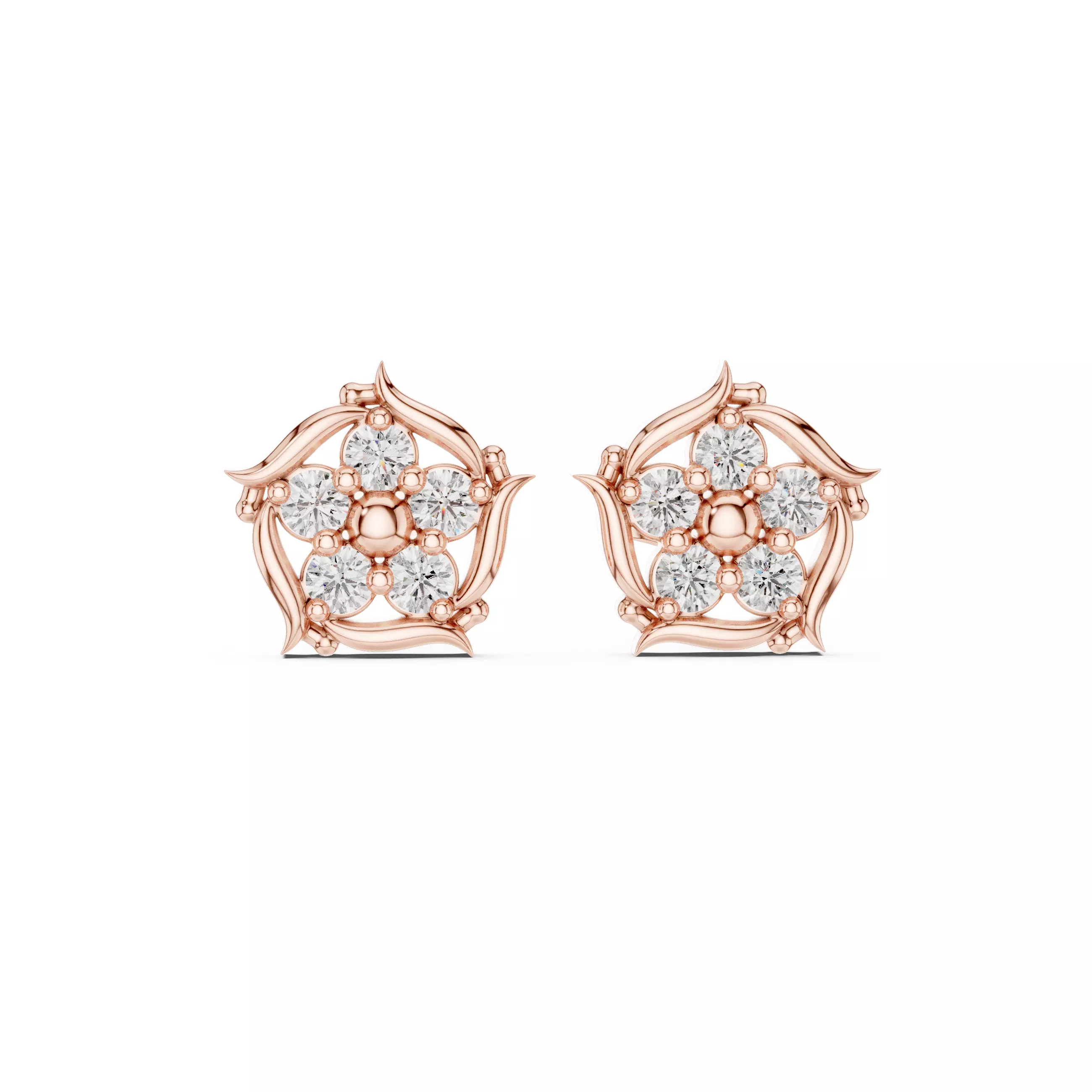 Flower Diamond Studs Earrings 3dm stl renders animation videos 3D print model_0