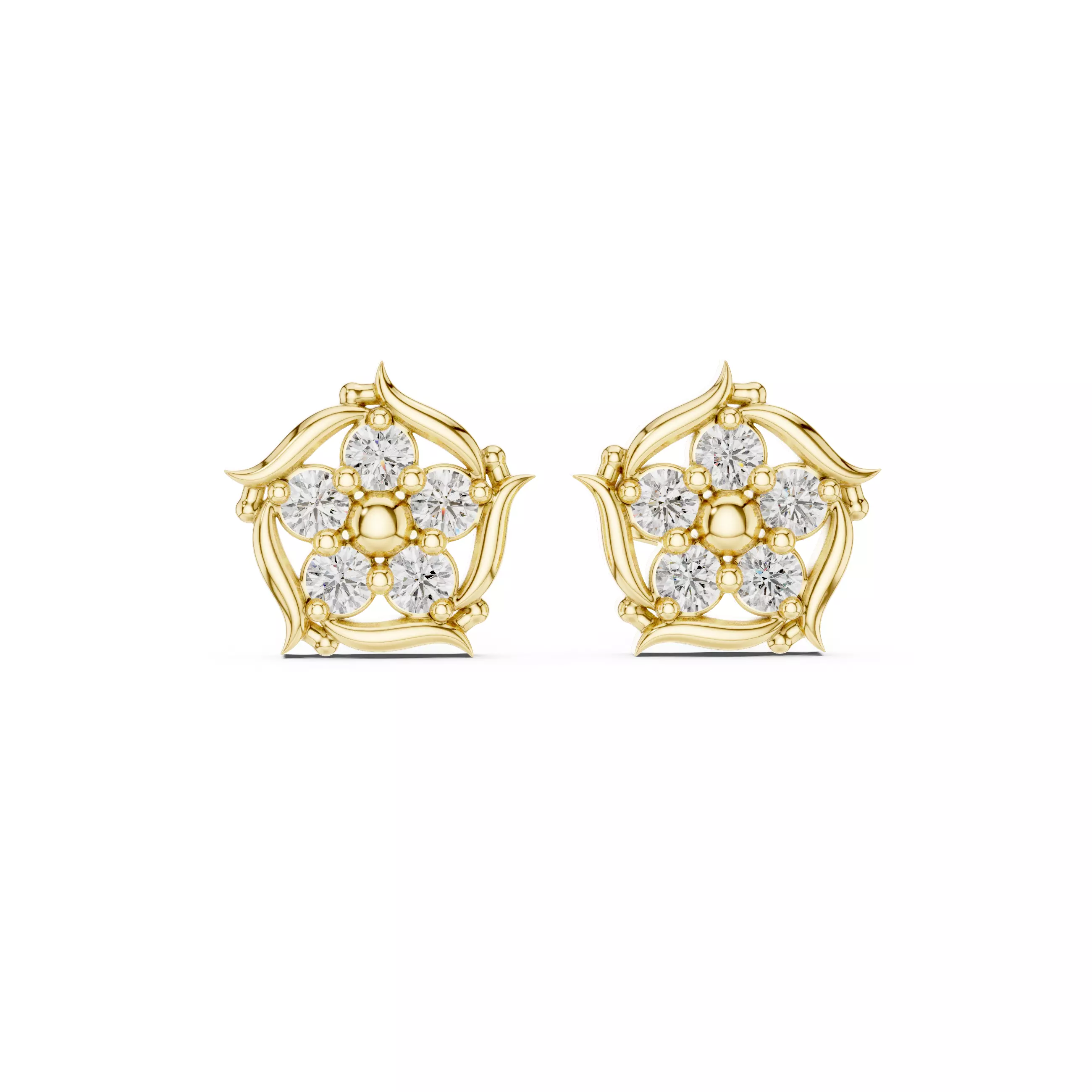 Flower Diamond Studs Earrings 3dm stl renders animation videos 3D print model_10