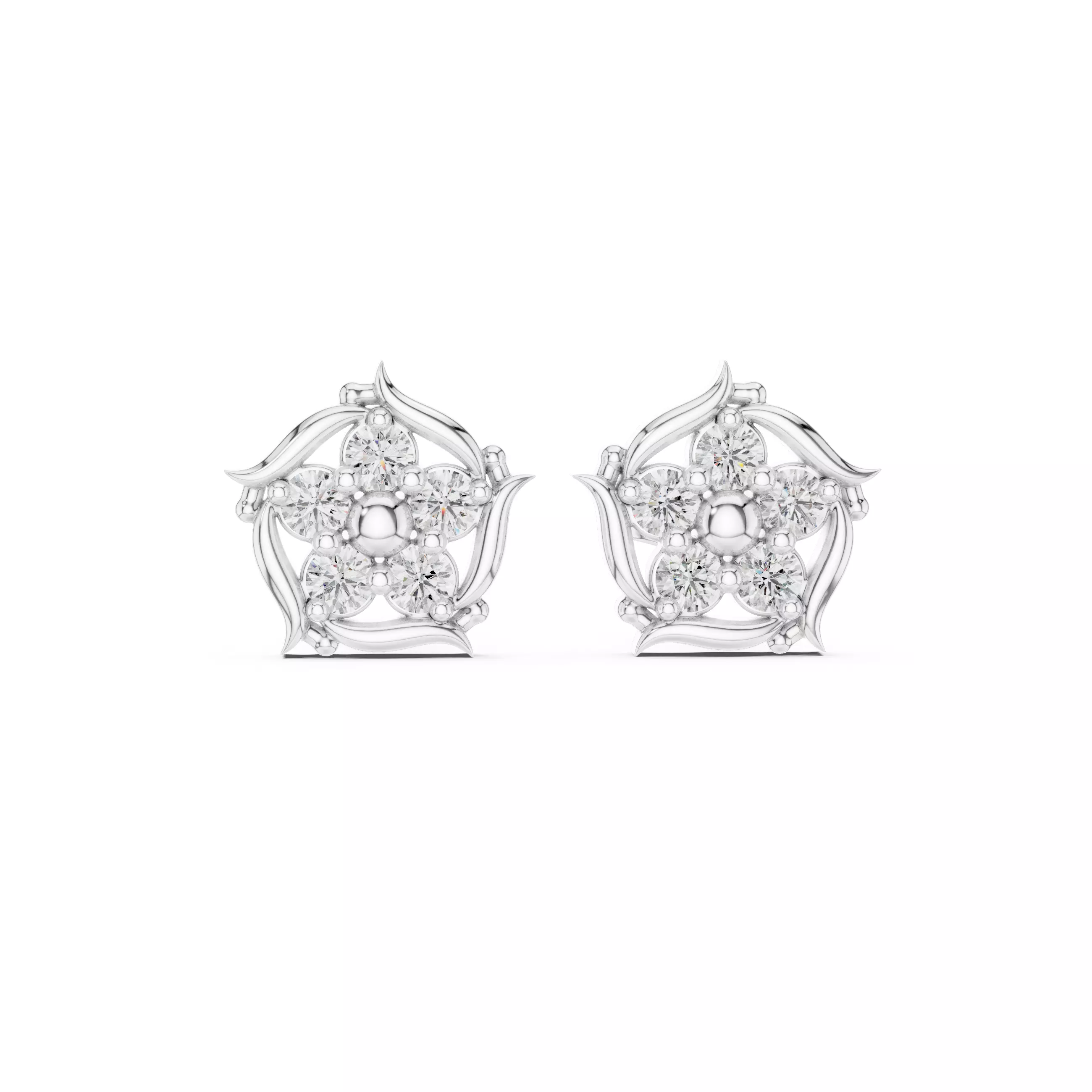 Flower Diamond Studs Earrings 3dm stl renders animation videos 3D print model_7