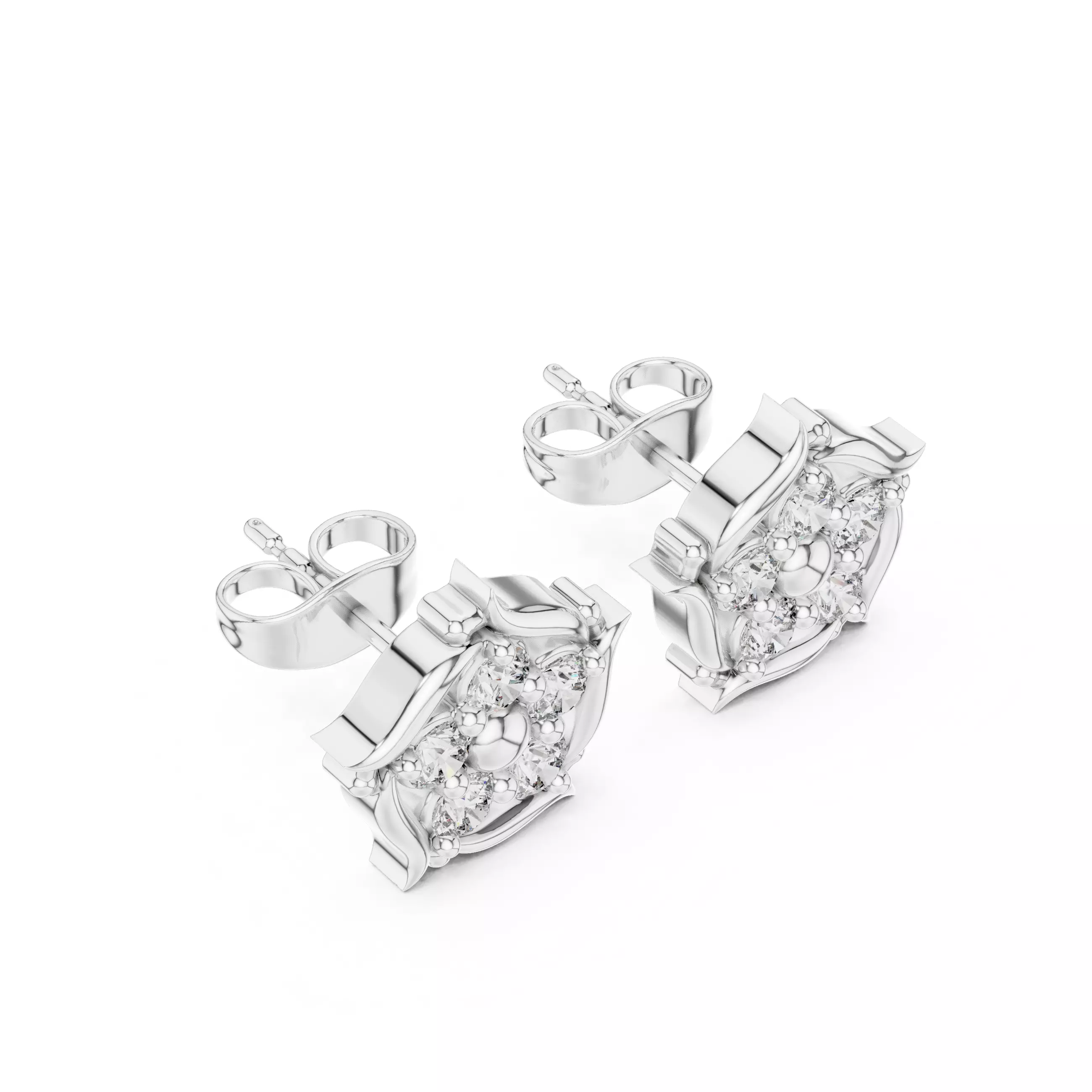 Flower Diamond Studs Earrings 3dm stl renders animation videos 3D print model_5