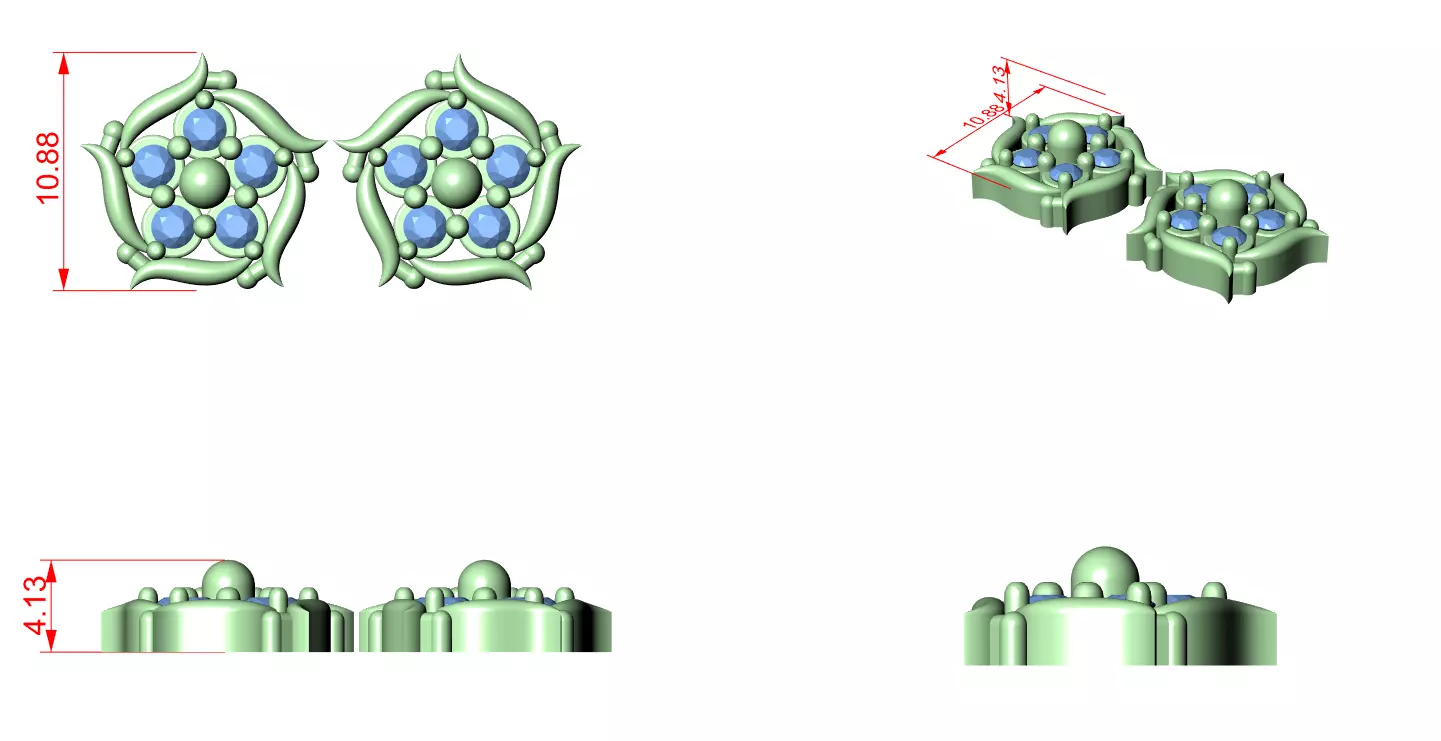 Flower Diamond Studs Earrings 3dm stl renders animation videos 3D print model_1