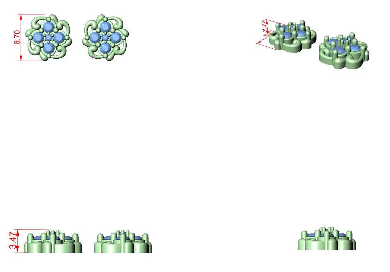 Diamond Studs Earrings 3dm stl renders animation videos details 3D print model_1