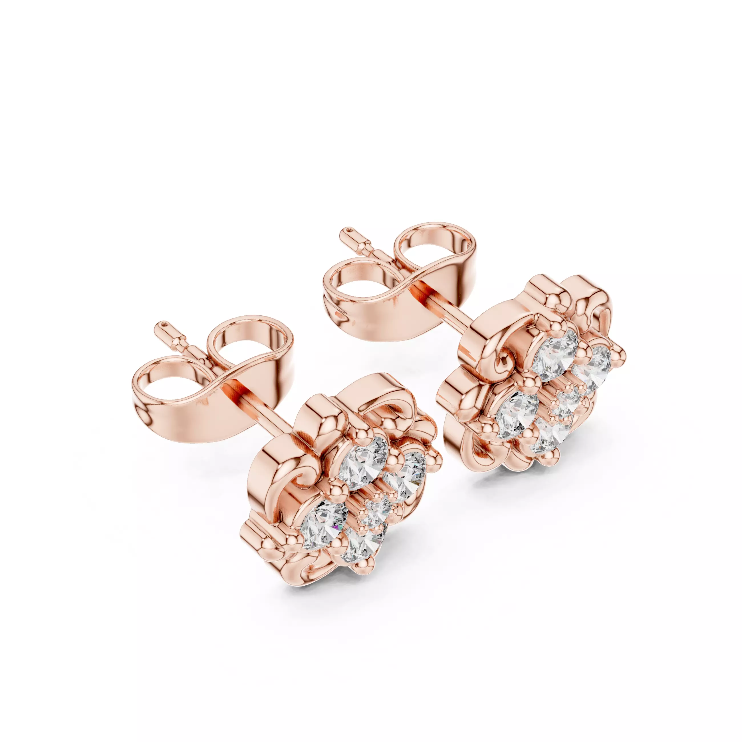 Diamond Studs Earrings 3dm stl renders animation videos details 3D print model_3