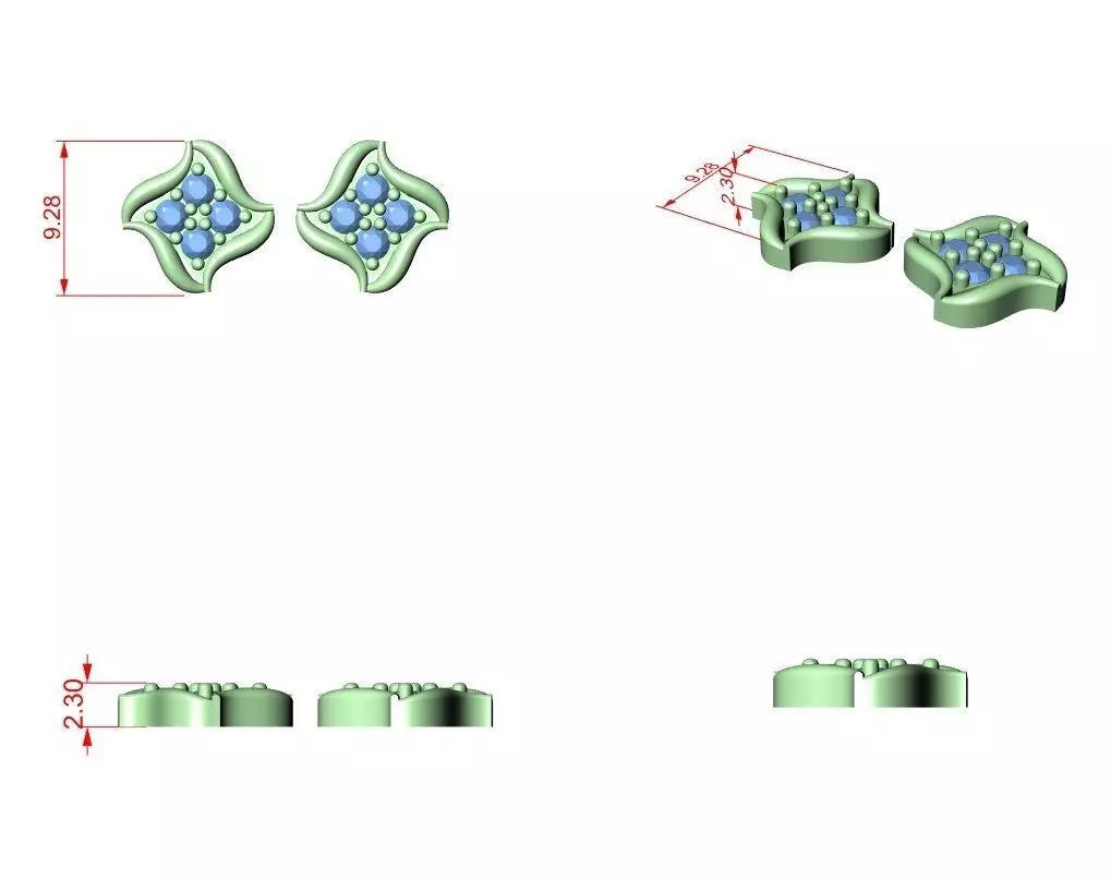 Diamond Studs Earrings 3dm stl renders animation videos details 3D print model_1